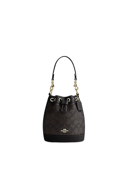 ( PREORDER ) Coach Mini Bucket Bag In Signature Canvas In Gold Walnut Black CW299