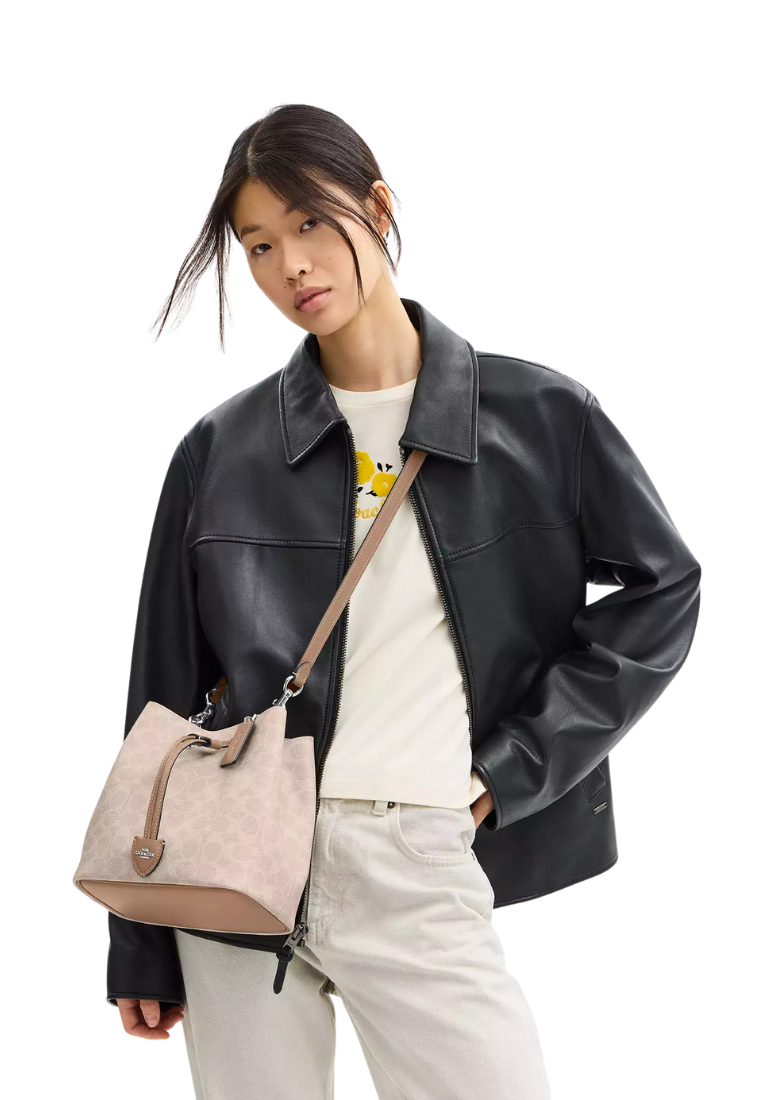 ( PREORDER ) Coach Rowan In Signature Canvas Bucket Bag In Silver Sand Taupe CBH07