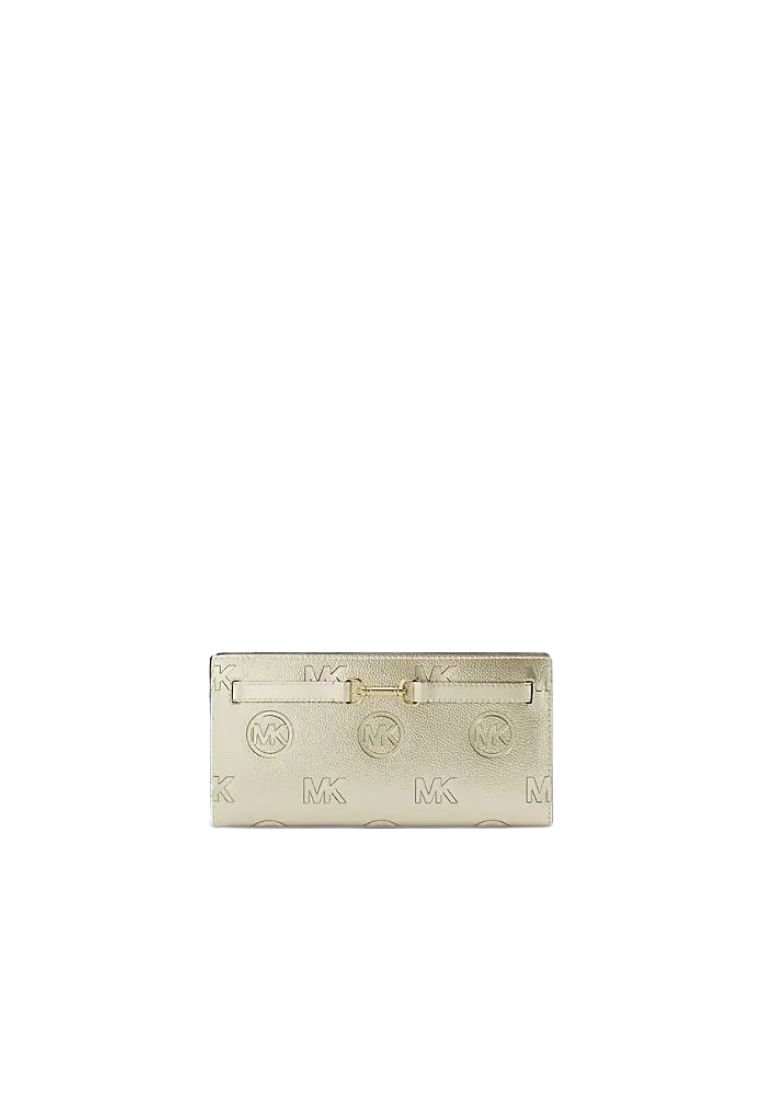 Michael Kors Carson Large Metallic Logo Debossed Wallet In Pale Gold 35R6G2ZC7M