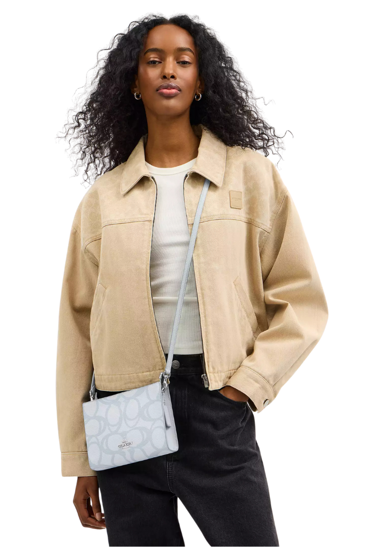 ( PREORDER ) Coach Slim In Sketch Signature Canvas Crossbody Bag In Silver Ice Blue CBL93