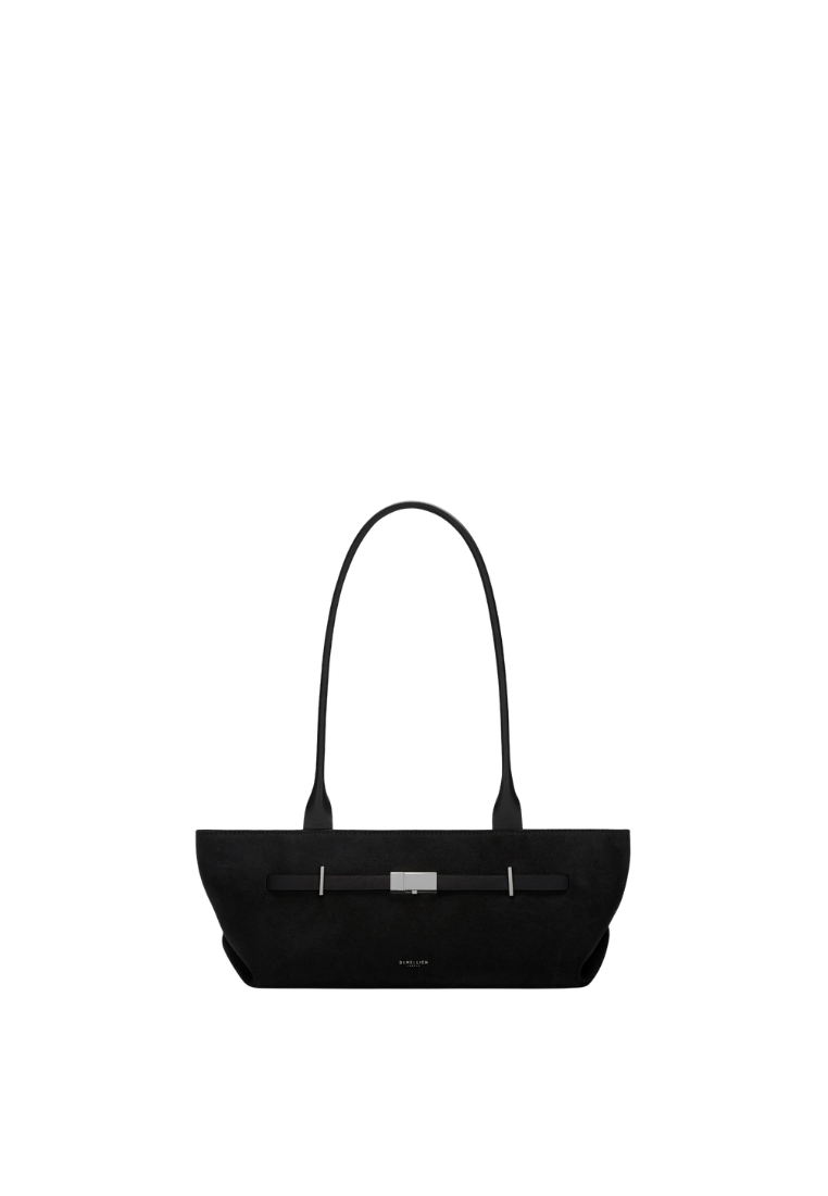 ( PREORDER ) Demellier The New York Shoulder Bag In Black Suede DE004