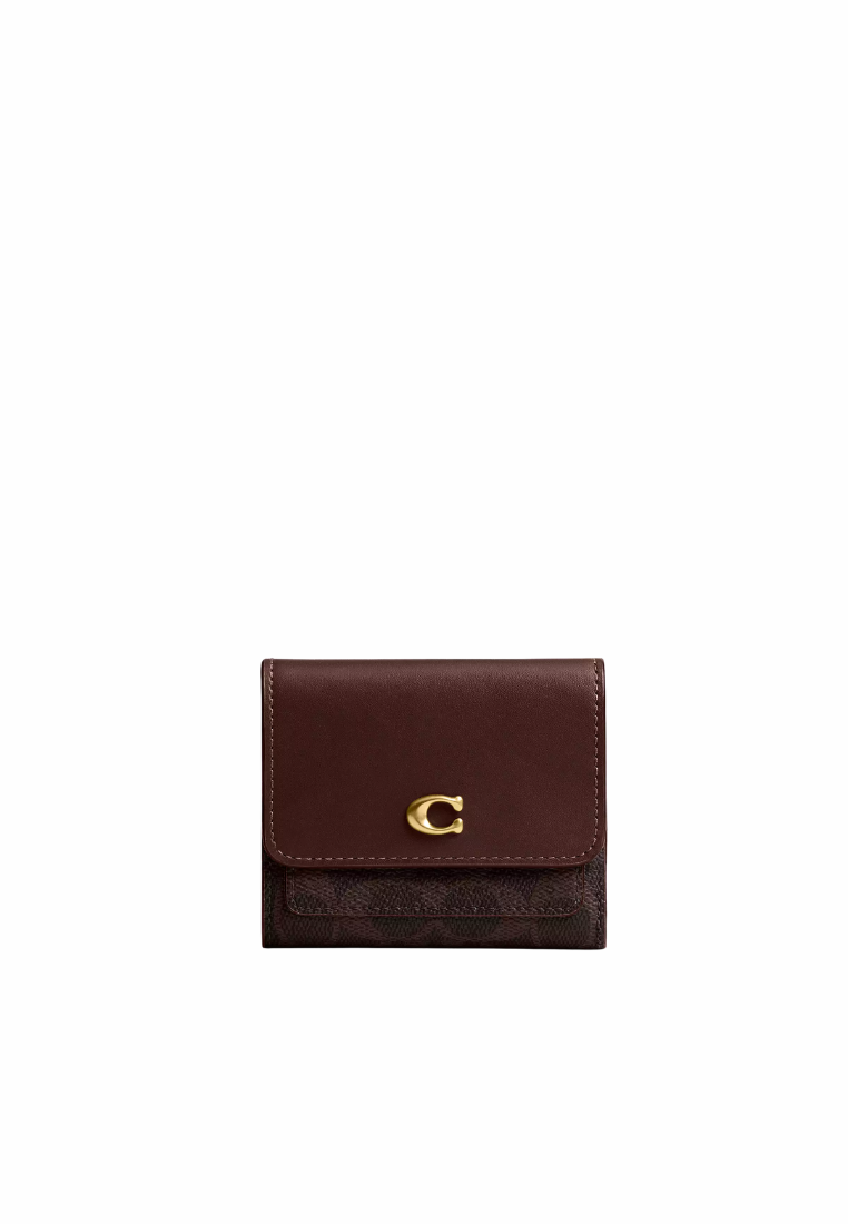 ( PREORDER ) Coach Mila Small Flap In Signature Canvas Wallet In Brass Maple CAT56