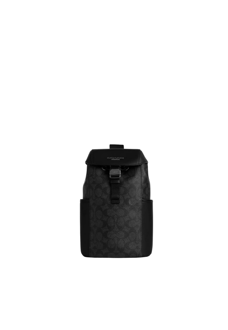 ( AS IS ) Coach Racer Pack Bag Signature In Charcoal Black CT712