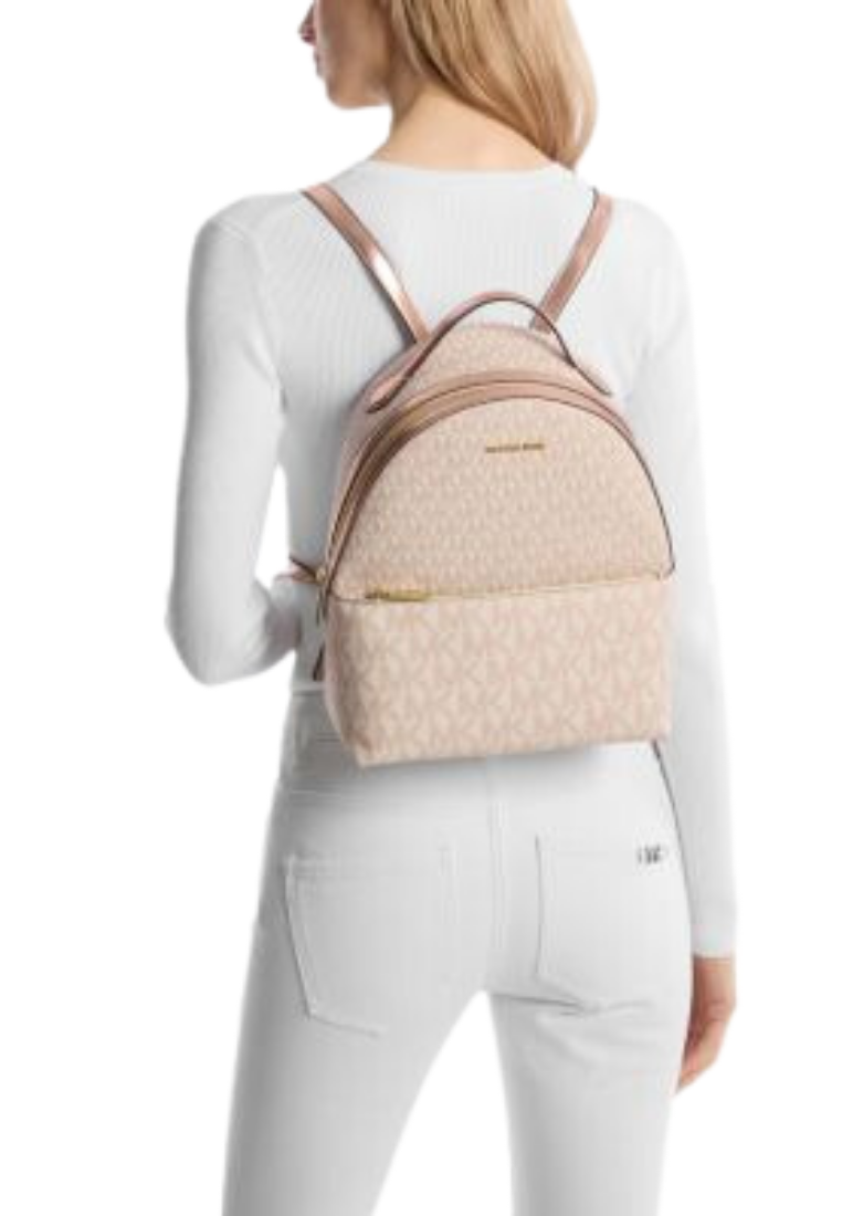 ( PREORDER ) Michael Kors Sheila Backpack Medium Two-Tone Signature In Rose Gold 35F4G6HB6M