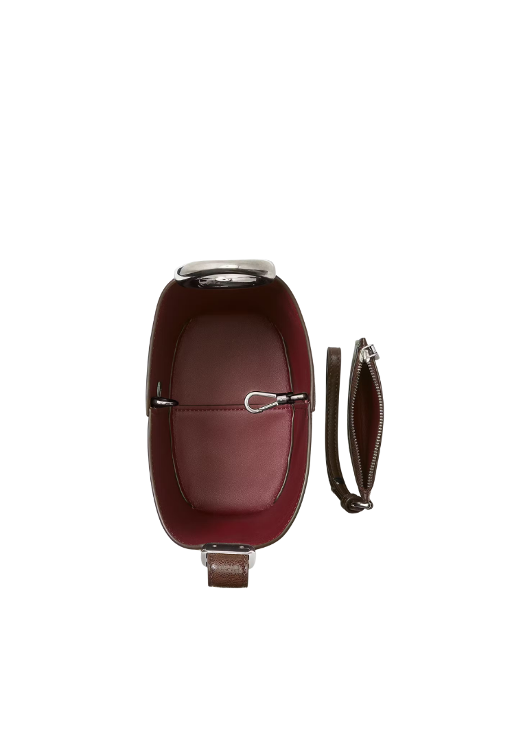 ( PREORDER ) Kate Spade Halo Glazed Leather Mini Bucket Bag In Hot Fudge KM496
