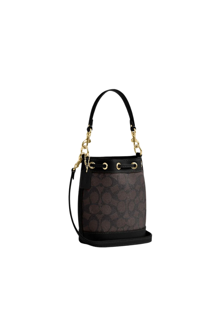 ( PREORDER ) Coach Mini Bucket Bag In Signature Canvas In Gold Walnut Black CW299