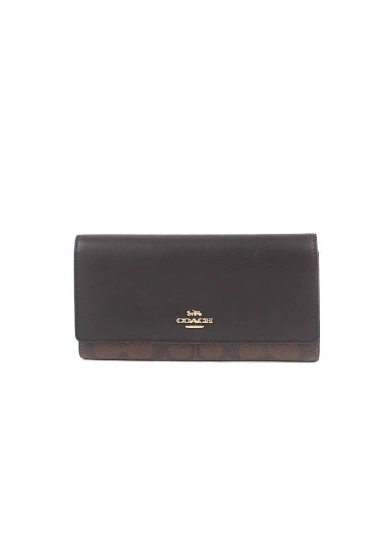 Coach Signature Slim C5966 Slim Trifold Wallet In Brown Black