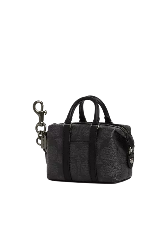 ( PREORDER ) Coach Mini Trekker Bag In Signature Canvas Charm In Gunmetal Charcoal Black CBK63