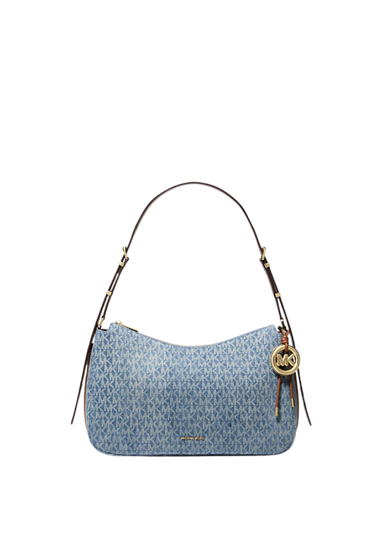 ( PREORDER ) Michael Kors Nolita Medium Logo Embossed Denim Convertible Shoulder Bag In New Horizon 30S6GY5L2C
