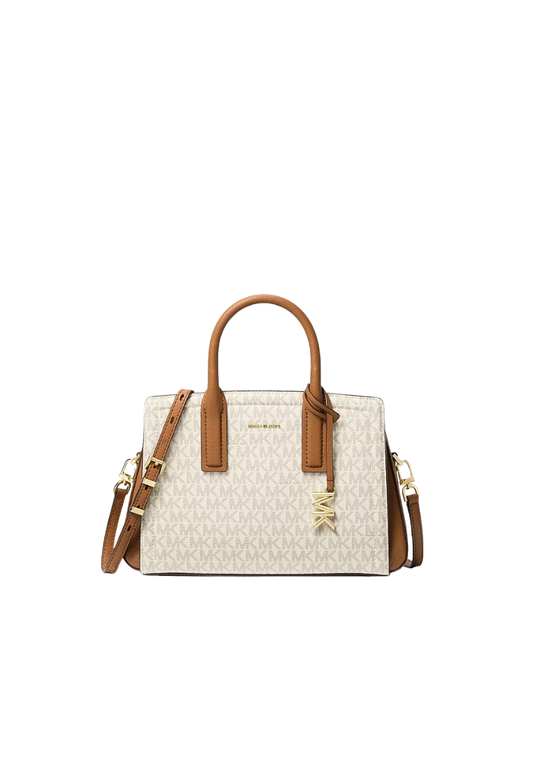 ( PREORDER ) Michael Kors Laila Small Signature Logo Satchel Bag In Vanilla Acorn 30S5G9IS1B