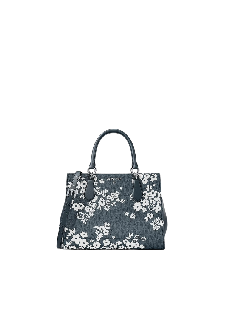Michael Kors Marilyn Medium Satchel Bag Printed Signature Logo In Admiral 35S6S6AS2Y