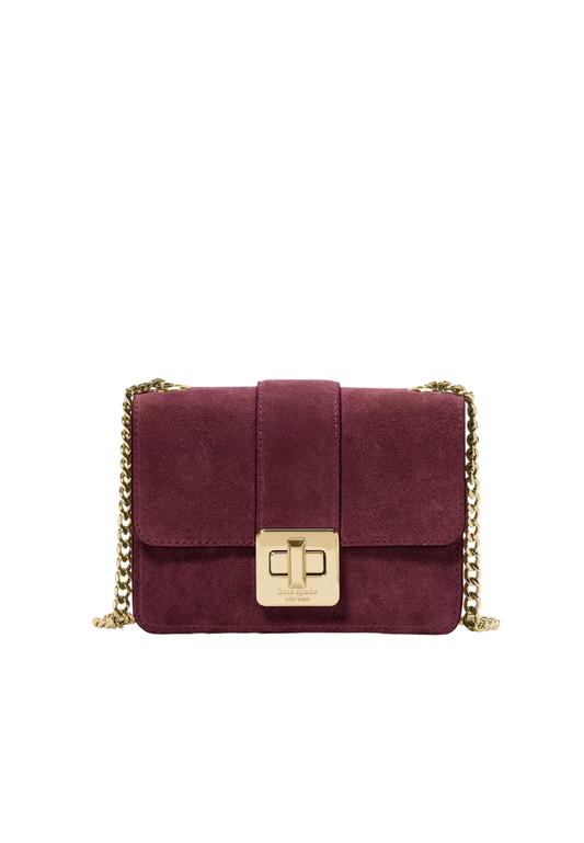 ( PREORDER ) Kate Spade Phoebe Suede Turnlock Mini Flap Crossbody bag In Dark Merlot KM146