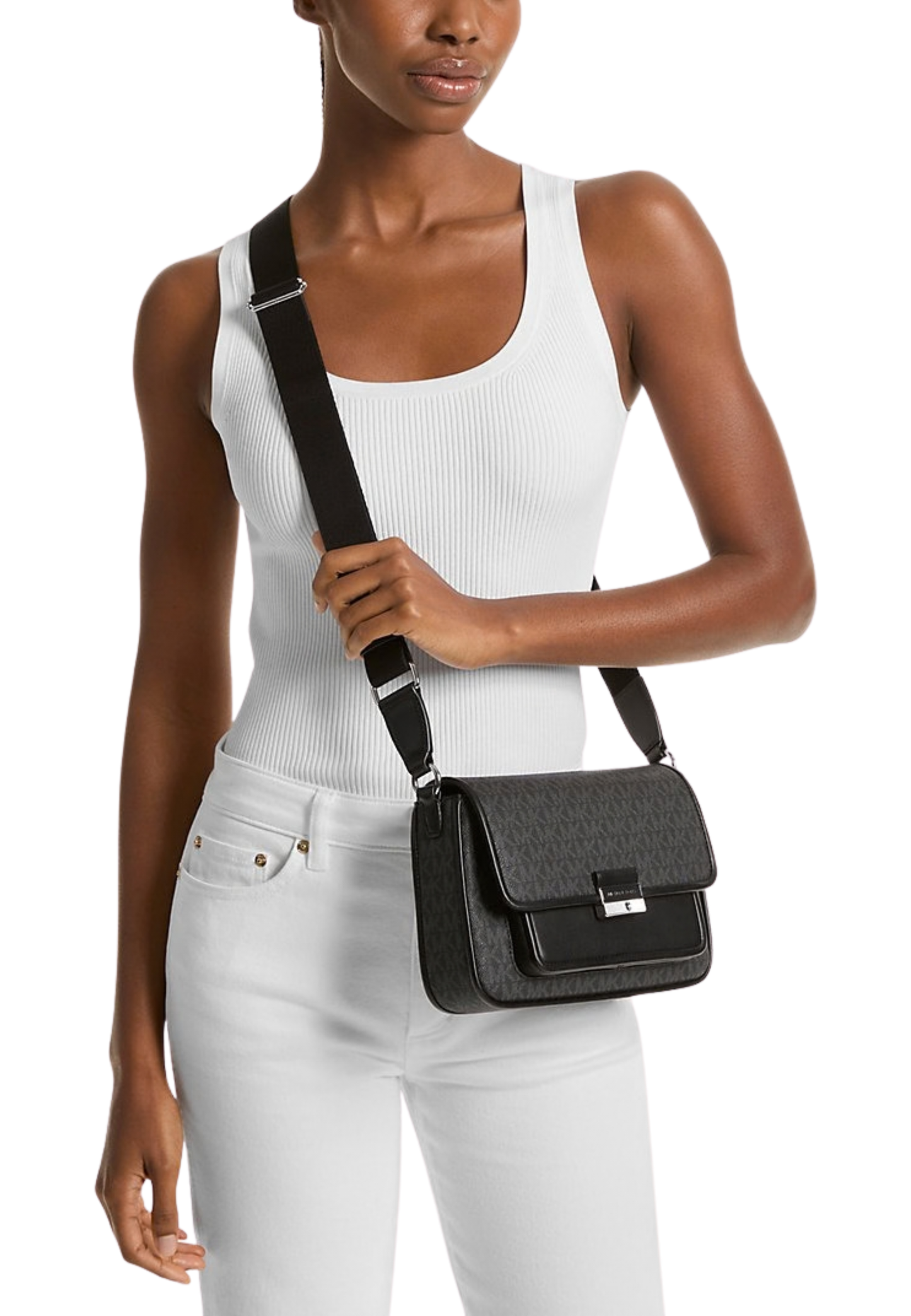 Michael Kors Bradshaw Medium Signature Logo Messenger Bag In Black 35S5S2BM8B