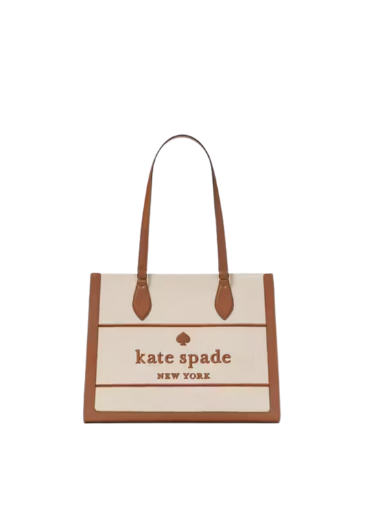 ( PREORDER ) Kate Spade Ellie Canvas Large Tote Bag In Warm GingerBread Multi KK097