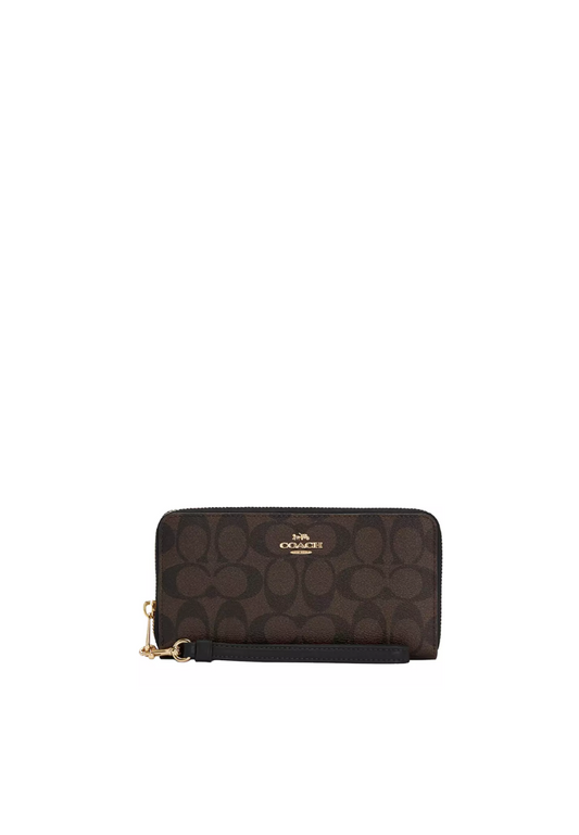 Coach Signature Long C4452 Zip Around Wallet In Brown Black