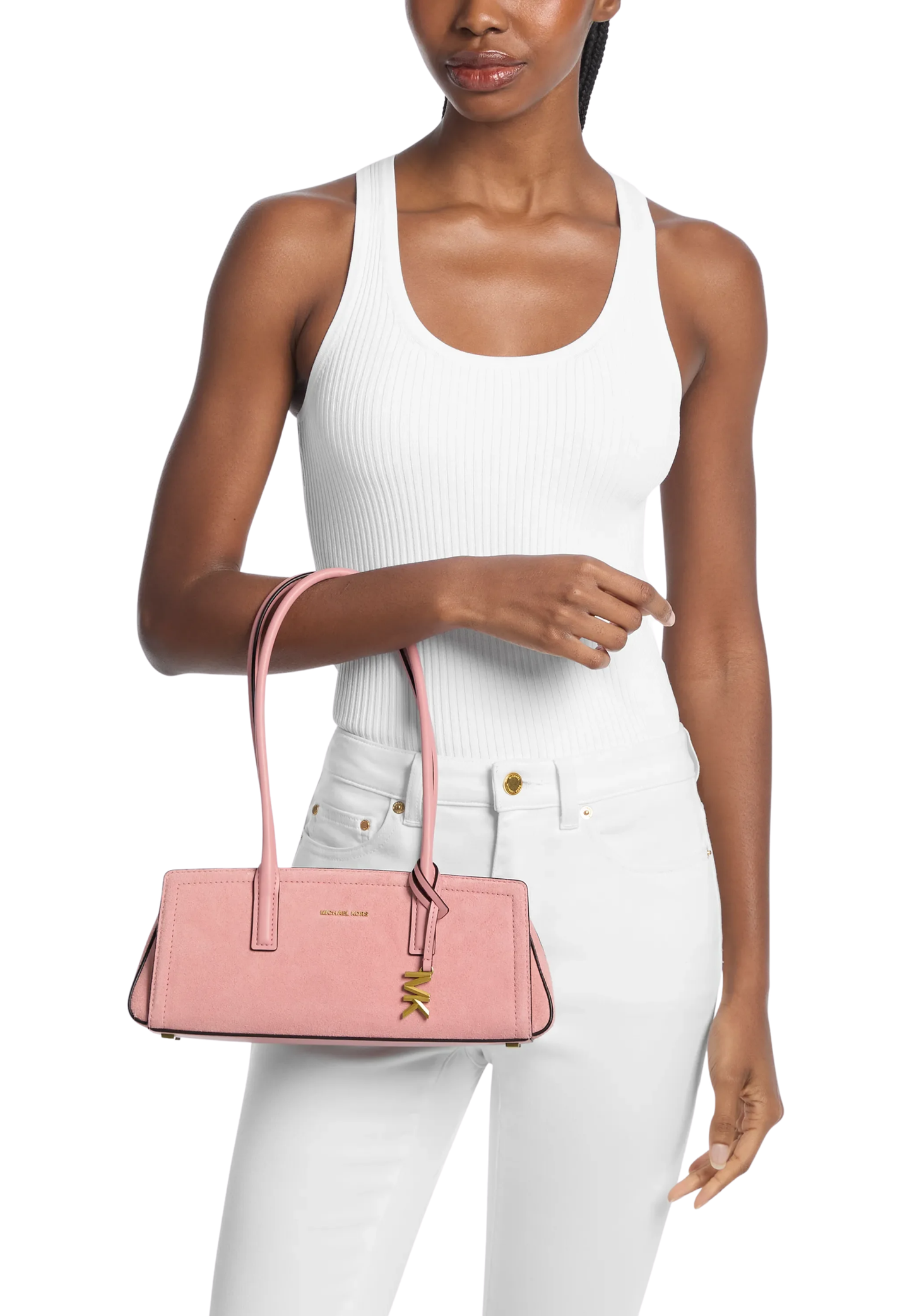 ( PREORDER ) Michael Kors Laila Small Suede Shoulder Bag In Primrose 30T6A9IT0S