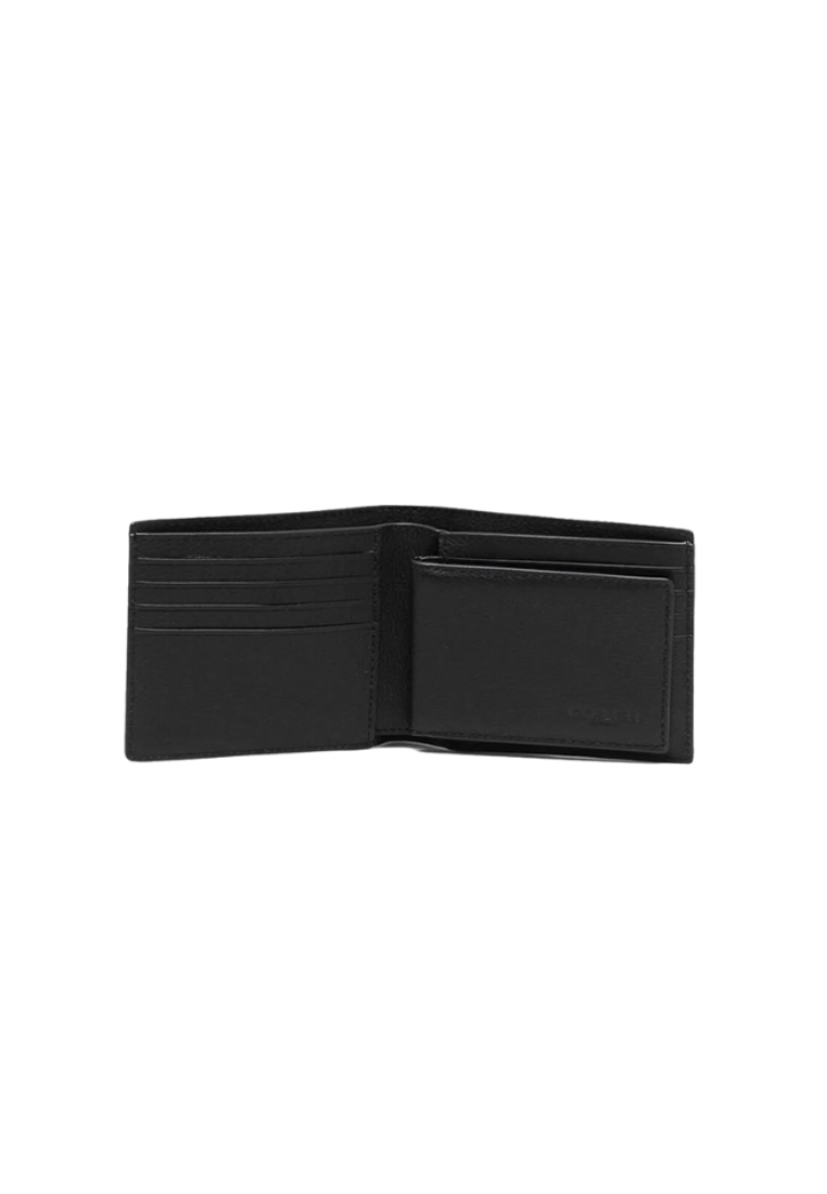 Coach Compact ID Wallet Sport Calf Leather In Black 74991