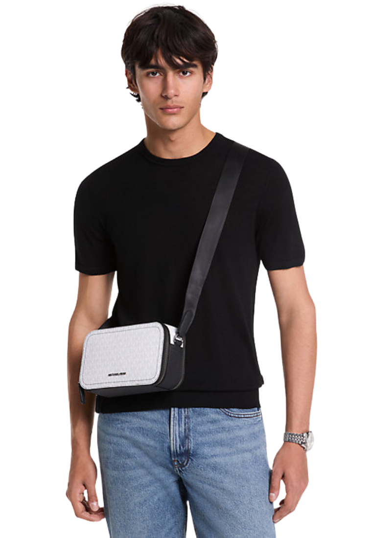 ( PREORDER ) Michael Kors Hudson Signature Logo Crossbody Bag In Bright White 33S5LHDM5B