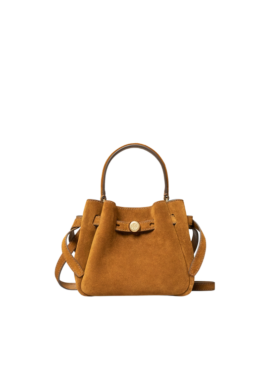 ( PREORDER ) Tory Burch Mini Romy Suede Bucket Bag In Caramel 181566