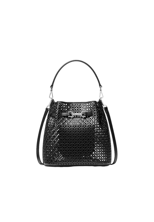 Michael Kors Carson Small Bucket Crossbody Bag Floral Laser In Black 35S6S2ZC1Y