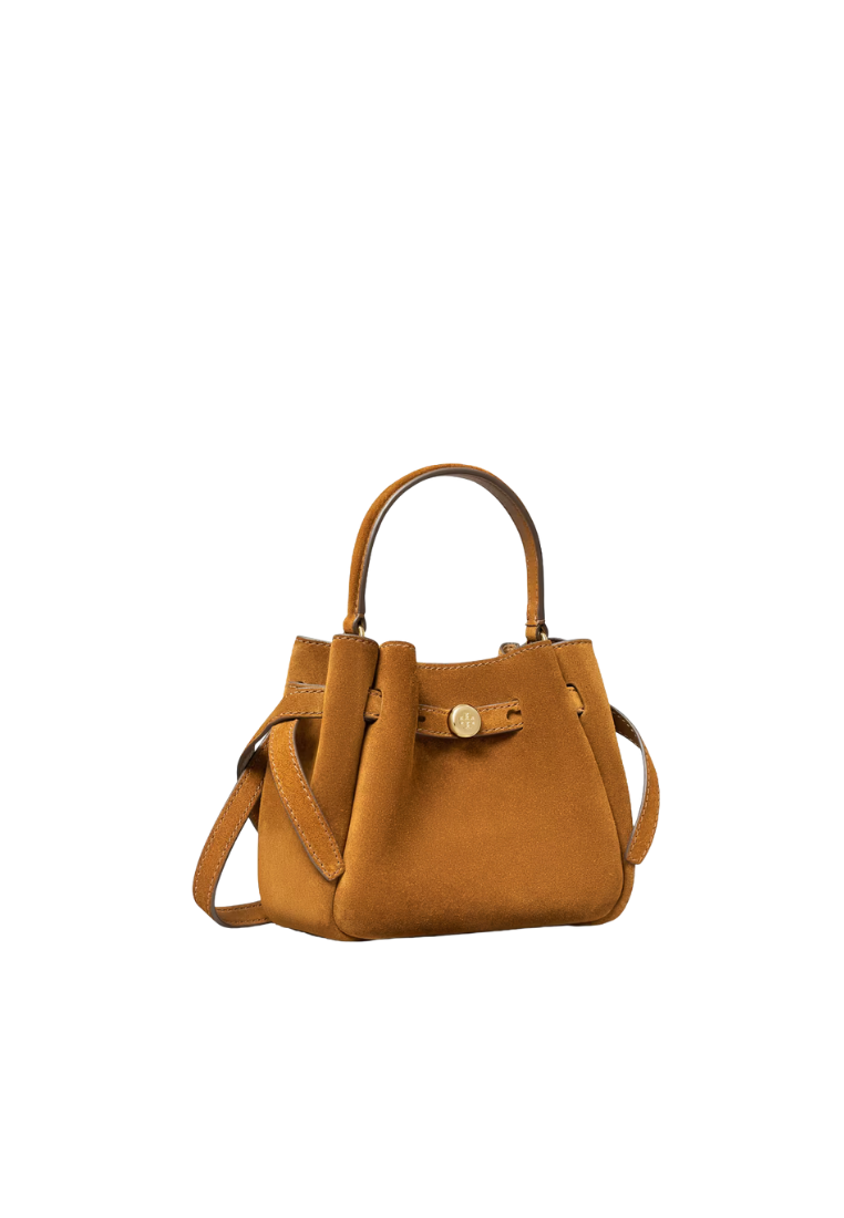 ( PREORDER ) Tory Burch Mini Romy Suede Bucket Bag In Caramel 181566