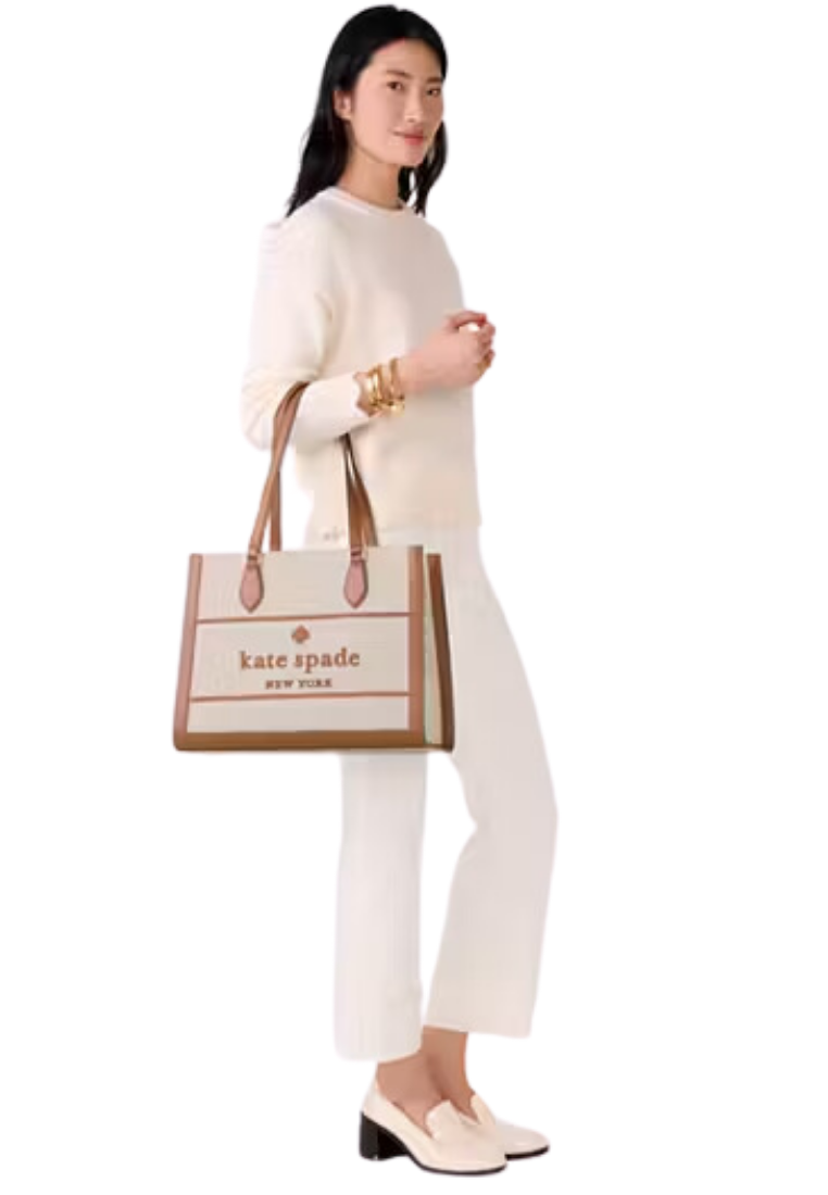 ( PREORDER ) Kate Spade Ellie Canvas Large Tote Bag In Warm GingerBread Multi KK097