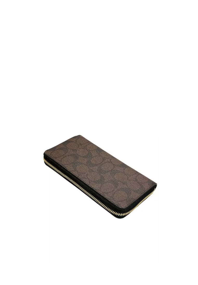 Coach Signature Long C4452 Zip Around Wallet In Brown Black