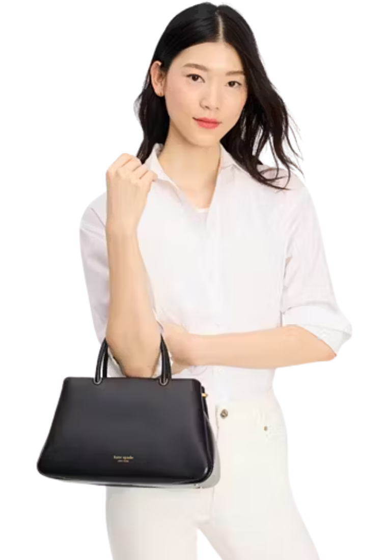 ( PREORDER ) Kate Spade Grace Fine Grain Leather Medium Satchel Bag In Black KF834