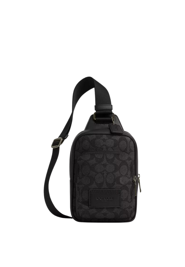 ( PREORDER ) Coach Racer In Signature Canvas Sling Pack In Charcoal Black CV763