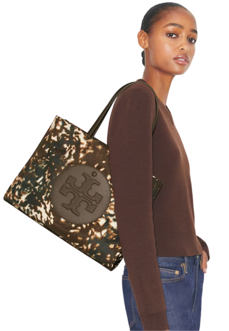 ( PREORDER ) Tory Burch Ella Printed Nylon Small Tote Bag In Fall Fawn 179300
