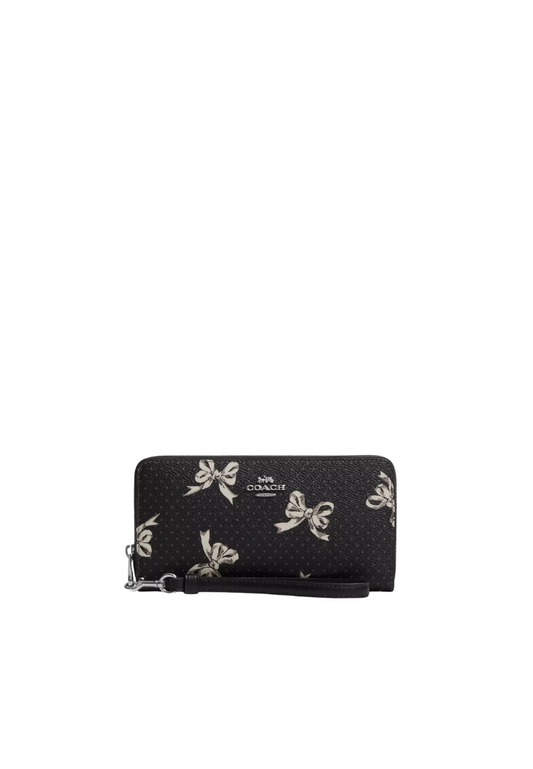 Coach Long Zip Around Wallet With Bow Print In Black Multi CZ327