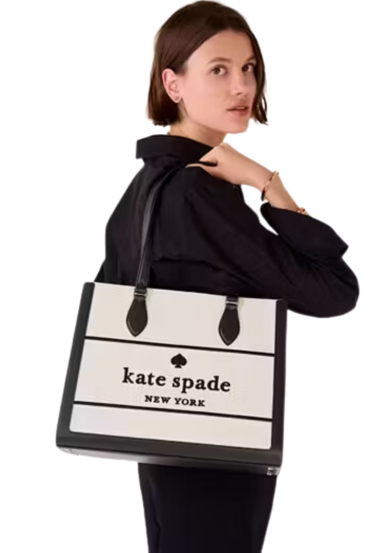 ( PREORDER ) Kate Spade Ellie Canvas Large Tote Bag In Black Multi KK097