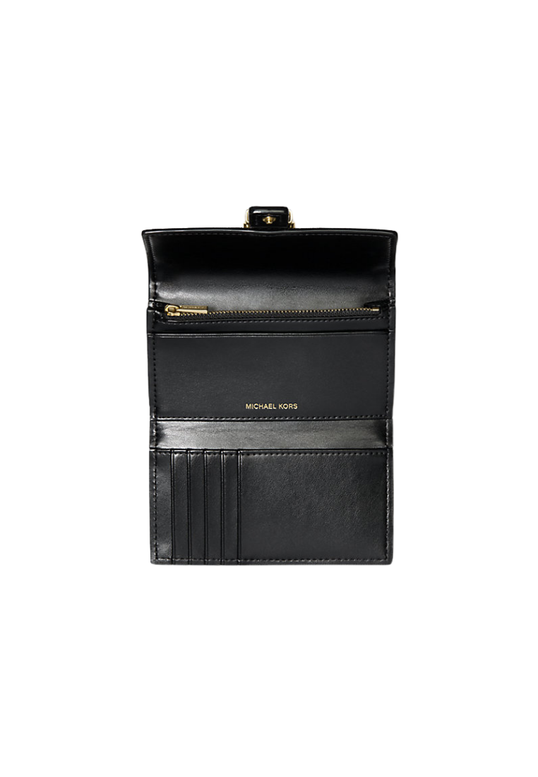 ( PREORDER ) Michael Kors Nolita Medium Signature Logo Tri-Fold Wallet In Brown Black 32F5GY5E8B
