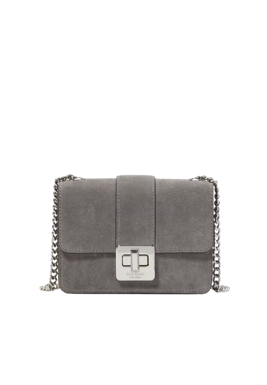 ( PREORDER ) Kate Spade Phoebe Suede Turnlock Mini Flap Crossbody bag In Hare Grey KM146
