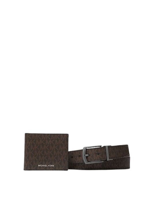 Michael Kors Belt Gift Set Wallet Signature Logo Billfold In Brown Black 36S4LGFF6B