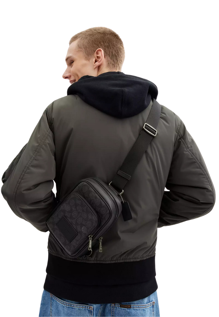 ( PREORDER ) Coach Racer In Signature Canvas Sling Pack In Charcoal Black CV763