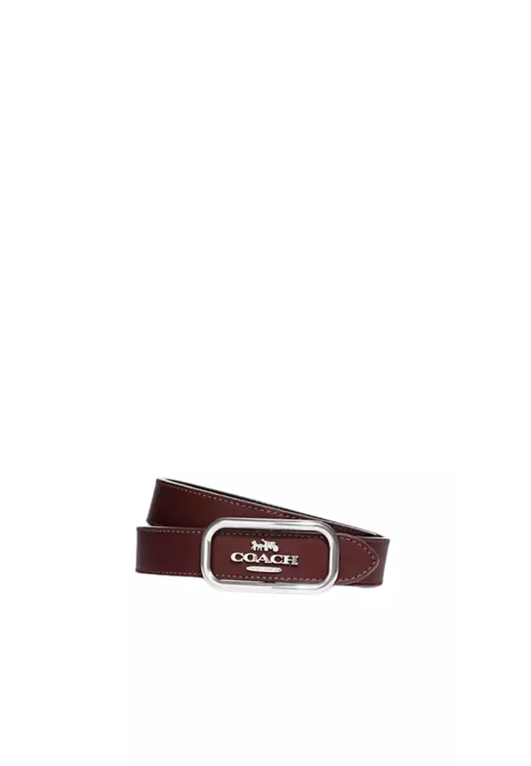 Coach Morgan Rectangle Buckle Belts In Silver Wine Oxblood CE969