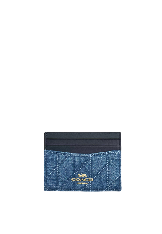 ( PREORDER ) Coach Slim Id In Regenerative Cotton With Quilting Card Case In Indigo CAT70