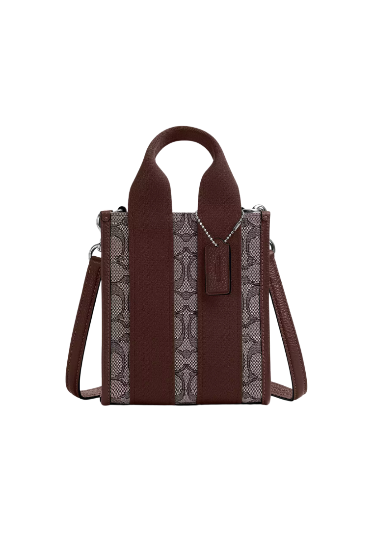 ( PREORDER ) Coach Smith Mini In Signature Jacquard Tote Bag In Silver Oak Maple CCL75