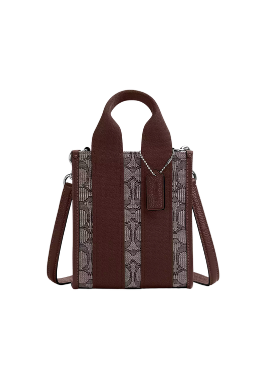 ( PREORDER ) Coach Smith Mini In Signature Jacquard Tote Bag In Silver Oak Maple CCL75