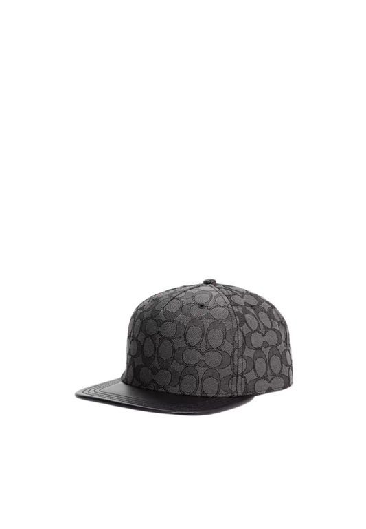 ( PREORDER ) Coach Signature Jacquard Flat Brim Hat In Charcoal Black CW764