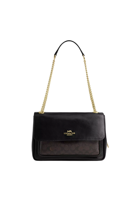 ( PREORDER ) Coach Elodie In Signature Canvas Crossbody Bag In Gold Walnut Black CCF10