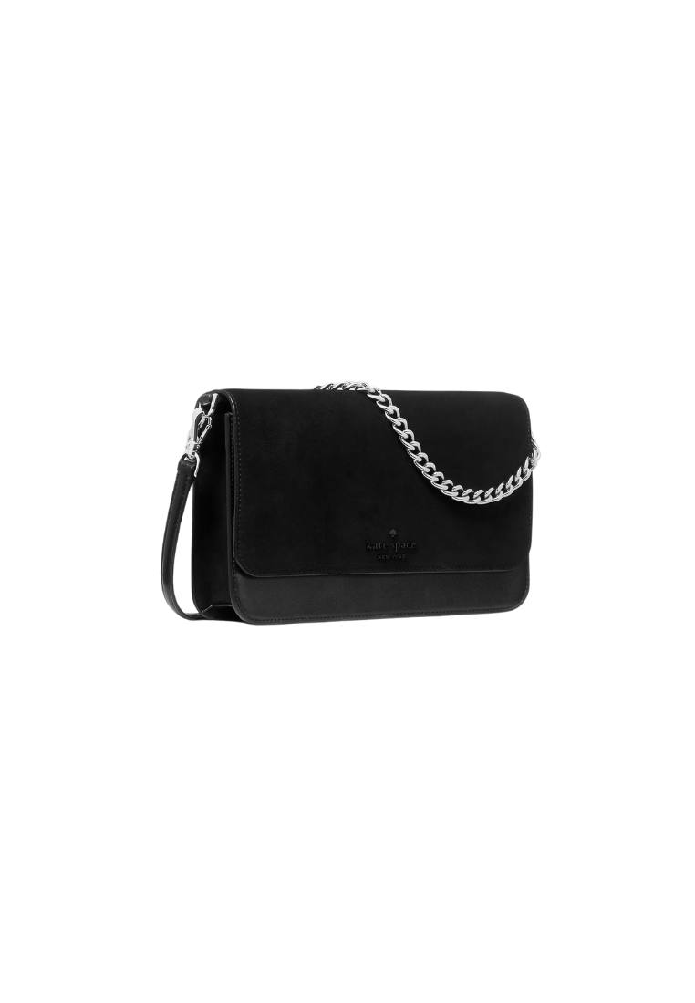 ( PREORDER ) Kate Spade Madison Willow Medium Convertible Crossbody Bag In Black Suede KM657