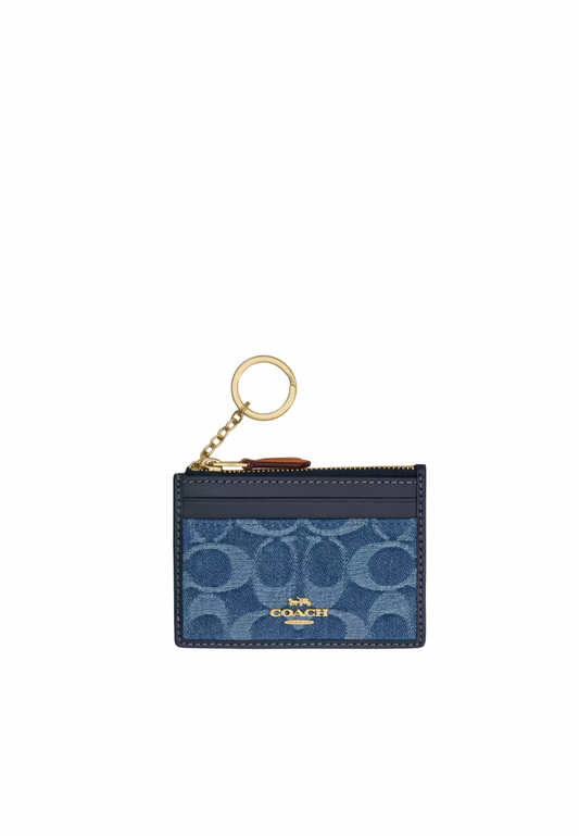 ( PREORDER ) Coach Mini Skinny Id In Signature Denim Card Case In Gold Indigo CDF94