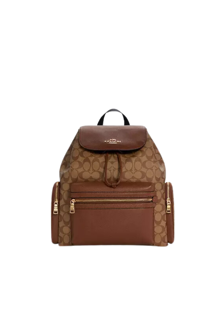 ( PREORDER ) Coach Backpack Signature Canvas In Gold Khaki Saddle C7281