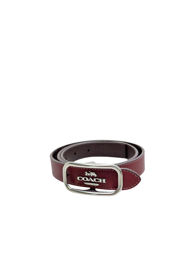 Coach Morgan Rectangle Buckle Belts In Silver Wine Oxblood CE969