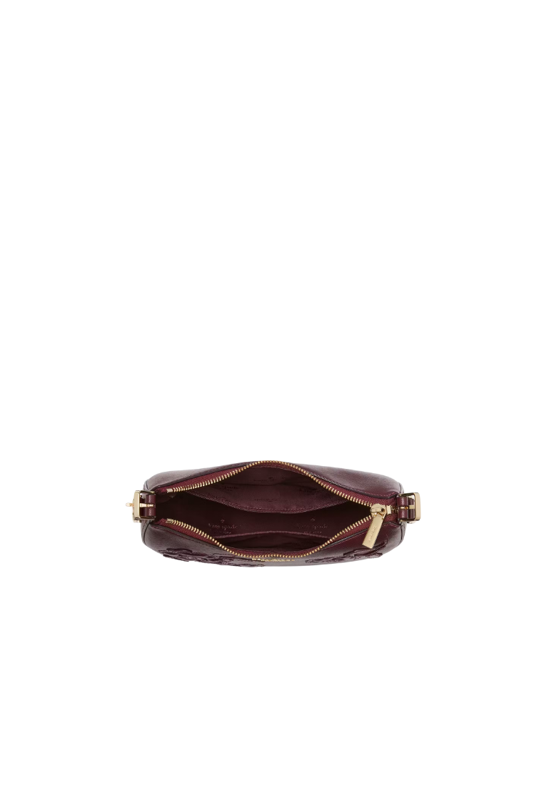 ( PREORDER ) Kate Spade Nova Floral Applique Crescent Shoulder Bag In Dark Merlot KL938
