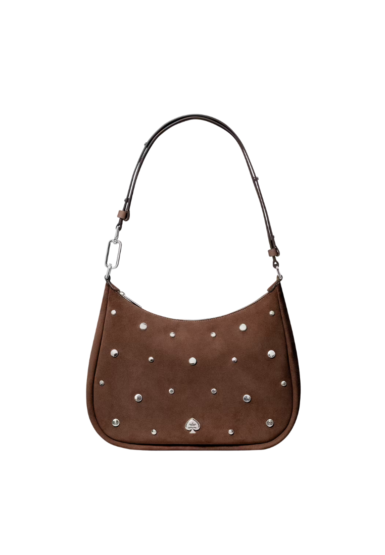 ( PREORDER ) Kate Spade Kayla Suede Studs Large Shoulder Bag In Hot Fudge KM671