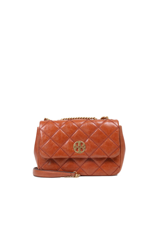 Tory Burch Willa Glazed Small Shoulder Bag In Dark Whiskey 156131
