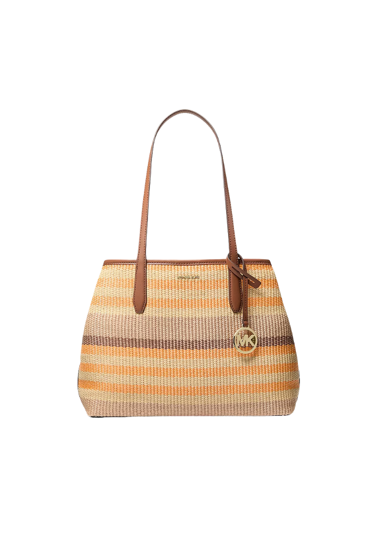 ( PREORDER ) Michael Kors Avalon Medium Striped Woven Tote Bag In Radiant Orange Multi 35S6G0VT2W